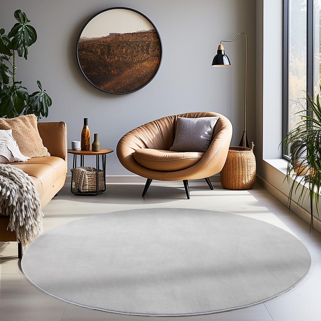 Carpetsale24 Waschbarer Kurzflor Teppich - Rutschfest, Einfarbig & Weich im modernen Stil, Grösse: 200 cm Rund