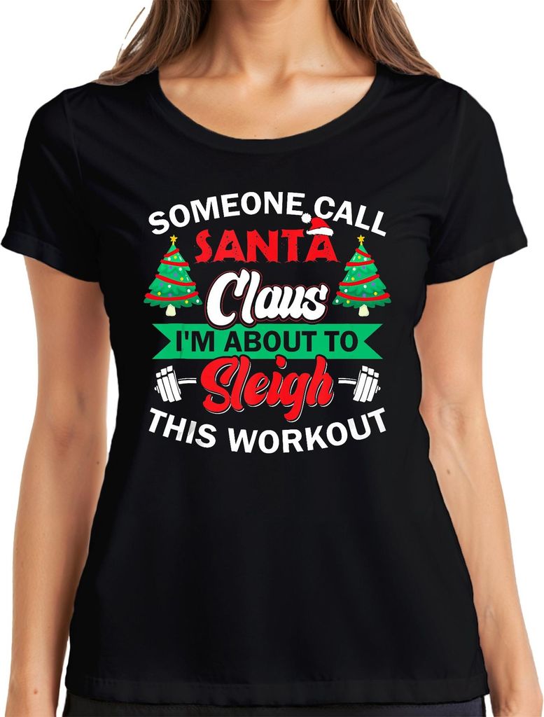 Santa Claus Sleigh This Workout Weihnachten Fitness Gym Lustig Damen T-Shirt, Schwarz, 3XL