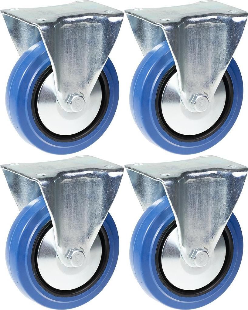 125mm 5" Lenkrollen aus blauem Gummi, feststehend, stark, 800kg Kapazität, 4er Set