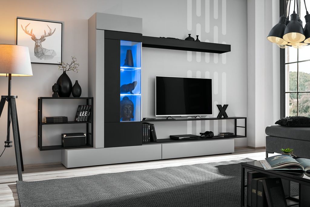 Wohnwand REB 300x180x35 cm , inkl. LED-Beleuchtung