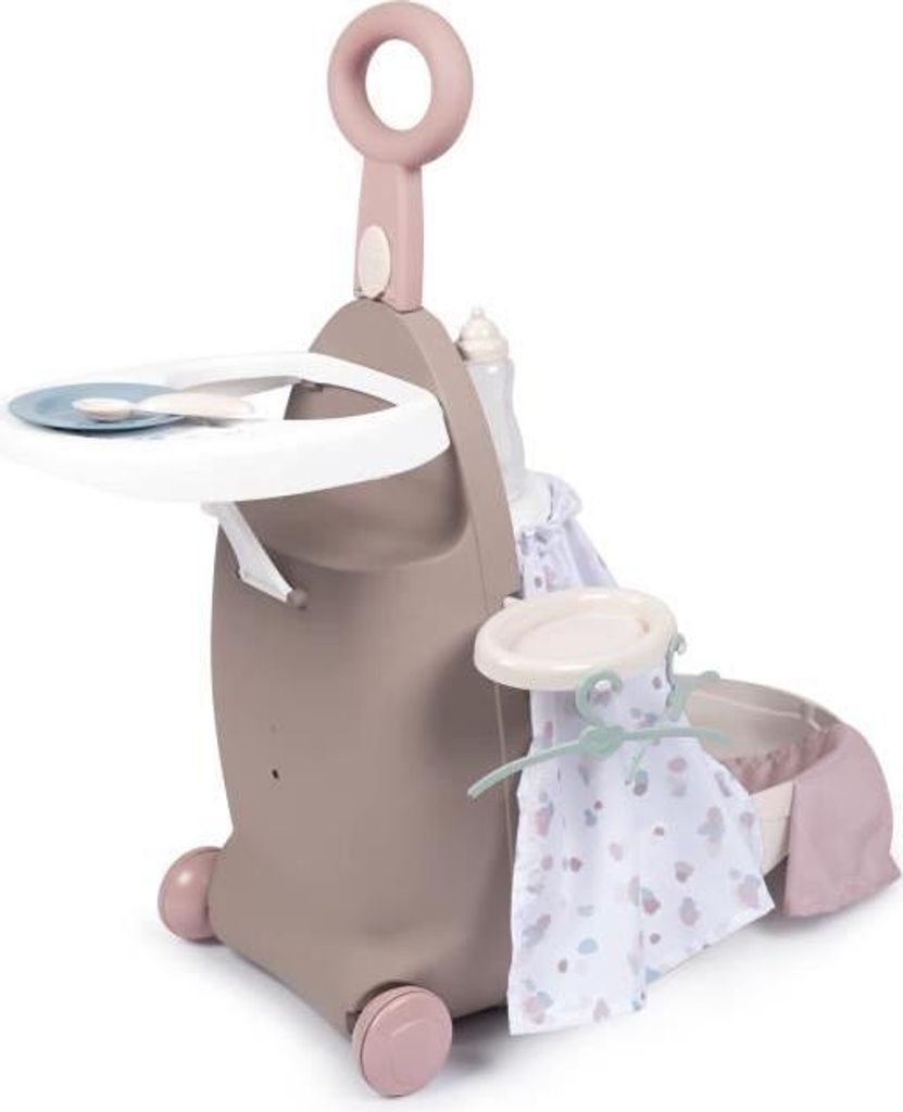 Baby Nurse 3-in-1 Nursery Koffer, Puppen bis 42cm, Hochstuhl & Bett, Beige/Rosa/Weiß