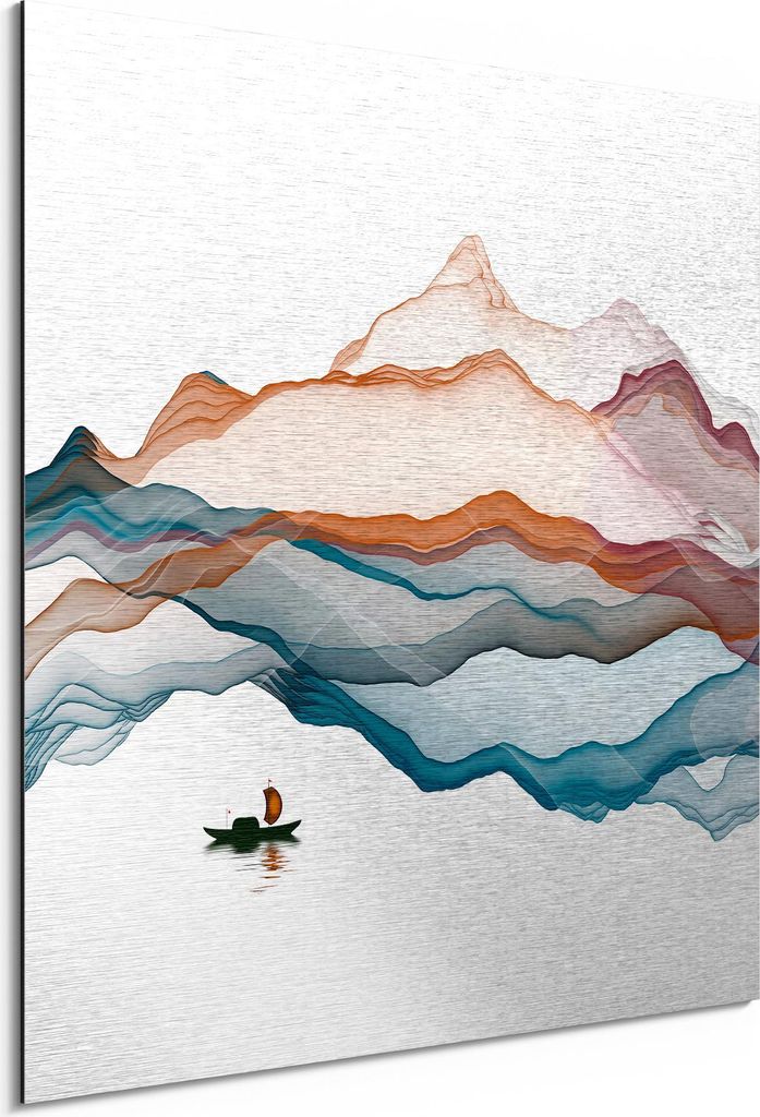 DEQORI Alu-Dibond Bild Silber 30x30 cm 'Berglandschaft' Wandbild Metall dünn Design