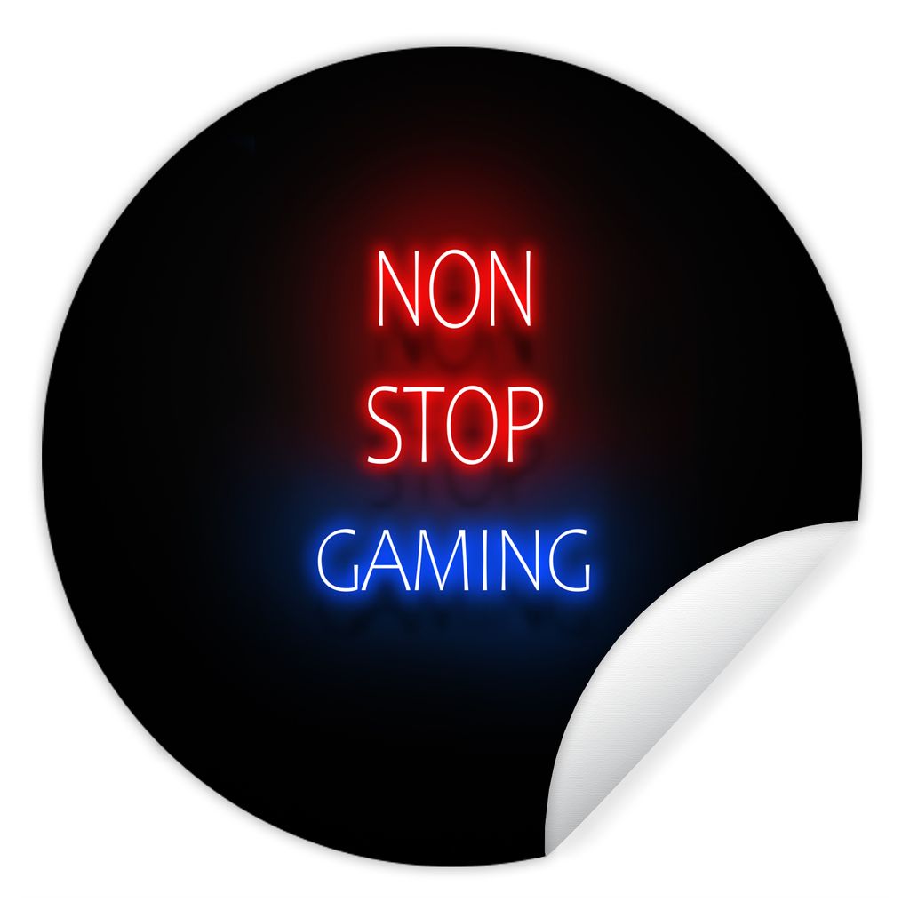 MuchoWow Runde Wandtattoo - Wandsticker Tapete Aufkleber Text - Spiele - Nonstop-Spiele - Neon - Schwarz Ø 30 cm Selbstklebend und Repositionier...