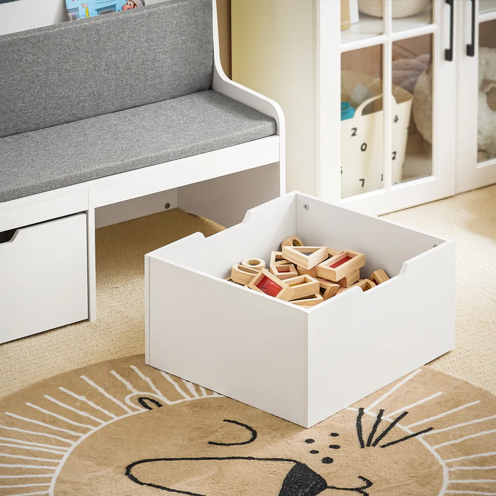 Banc à Chaussures Enfant Banc de Rangement Blanc avec Roulettes