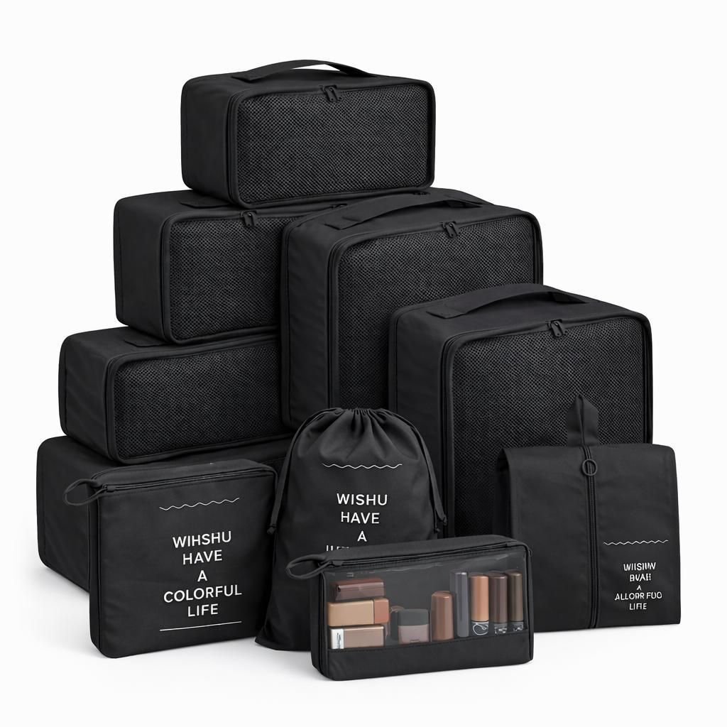 8er Set Kofferorganizer schwarz Packtaschen mit Produktbild 