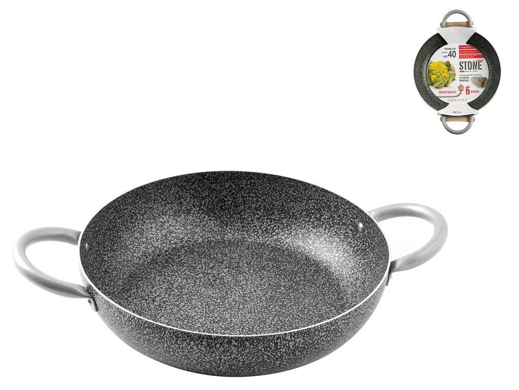 Home Family Stone Antihaft-Pfanne mit 2 Griffen, Stone, Schwarz/Grau, 40 cm