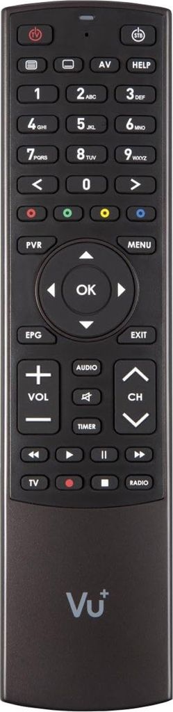 A remote control for a VU+ receiver.