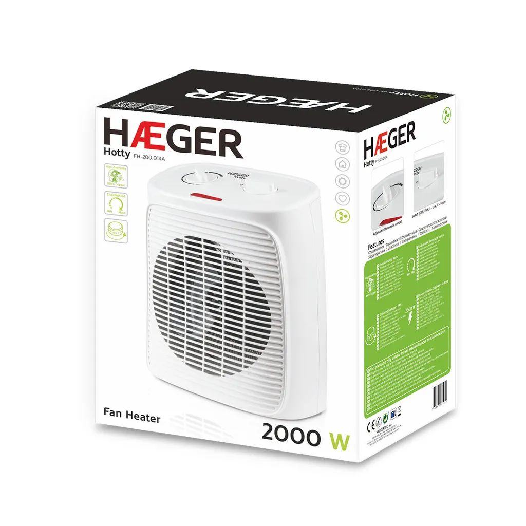 Chauffage Soufflant pour Salle de Bain et Chambre Haeger 2000W Blanc