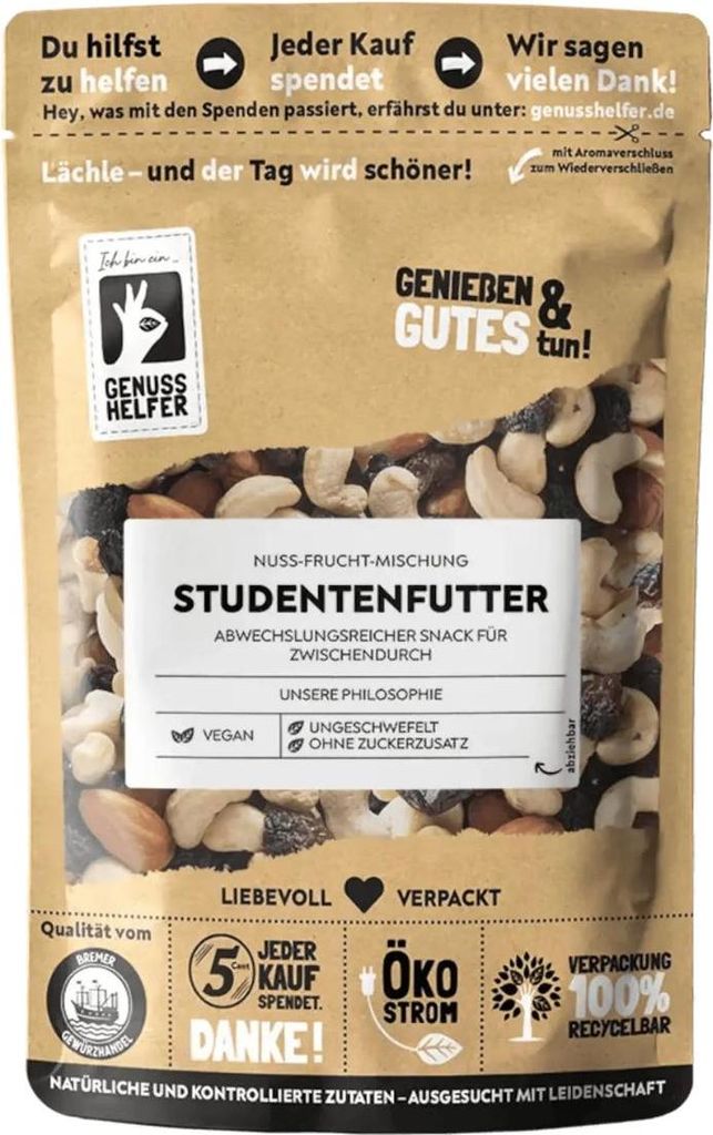 Studentenfutter, leckere Nussmischung mit Früchten, ungeschwefelt & ohne Zuckerzusatz, idealer Snack für zwischendurch, 200g