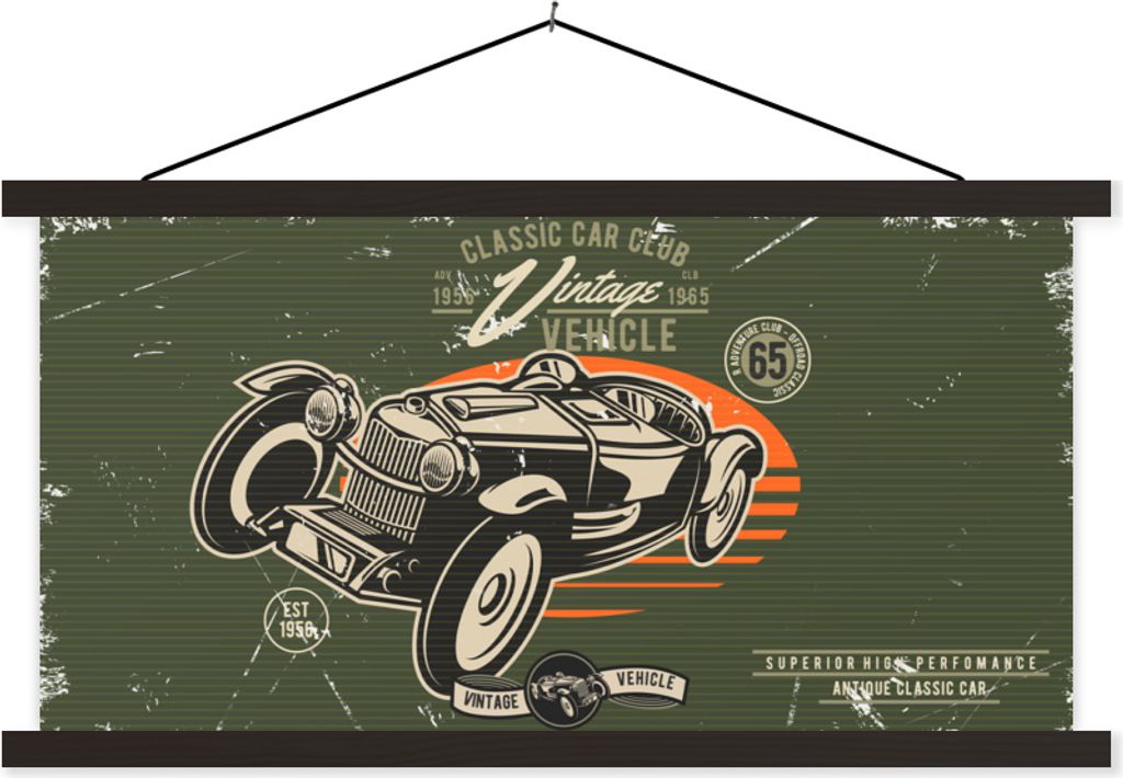 MuchoWow Textilposter Oldtimer - Oldtimer - Auto 150x75 cm mit schwarzem Rahmen - Posterleiste