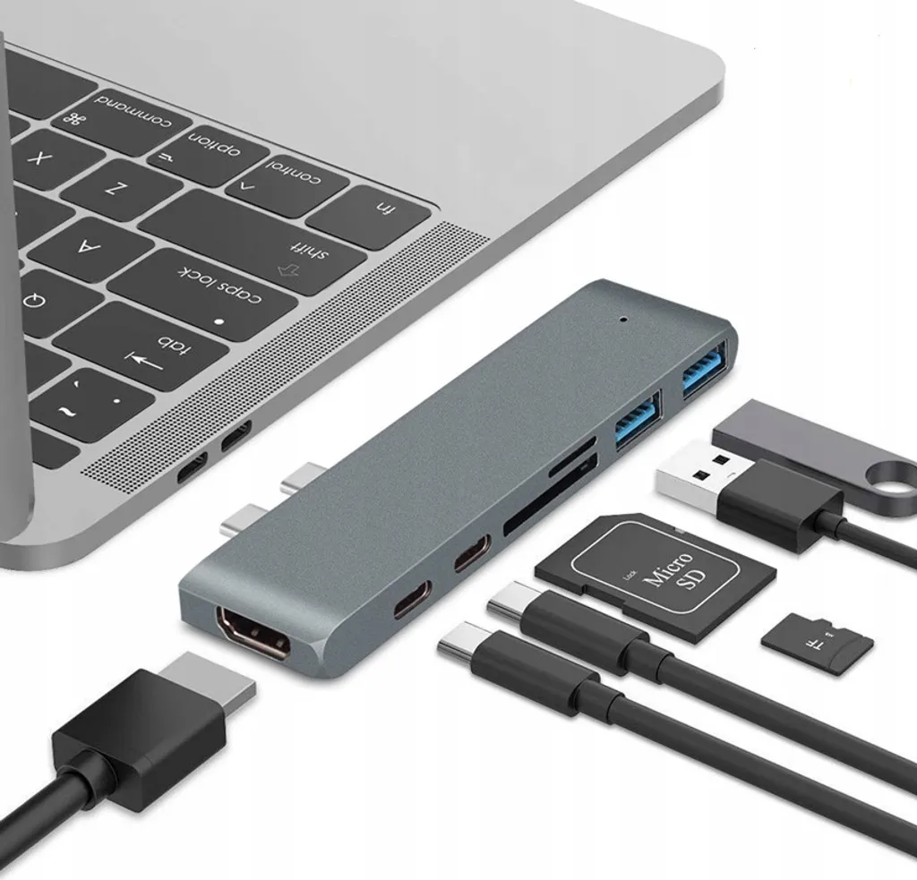 Laptop Hub Co2 7 in 1 per MacBook Pro Air Retina | Adattatore USB-C Argento