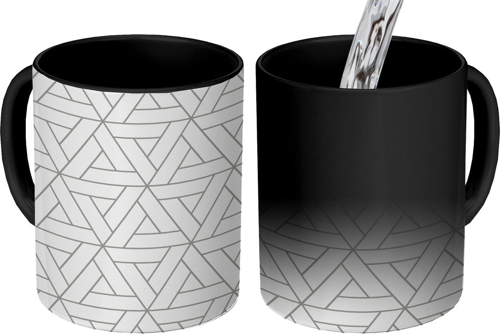 MuchoWow Zauber Tasse Zaubertasse Magic Design - Linie - Muster - Schwarz - Weiß 350 ml Farbwechsel Becher Geschenk Geschenkidee - Magic-Tasse -...