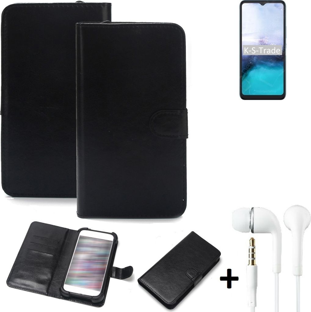 K-S-Trade Wallet Case Handyhülle kompatibel mit HiSense R12 5G Schutzhülle Flip cover Flipstyle Tasche Hülle Flipcover Slim Bumper schwarz + in ear