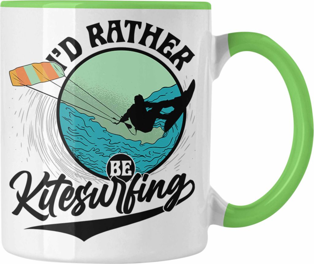 Trendation - Kitesurfing Tasse Geschenk für Kitesurfer Geschenkidee I'd Rather Be Kitesurfing (Grün)