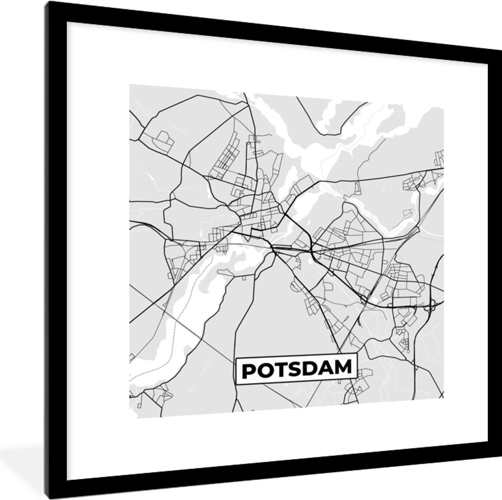 MuchoWow Gerahmtes Poster Deutschland - Stadtplan - Potsdam - Karte 40x40 cm - Poster mit Schwarzem Bilderrahmen Wandposter Rahmen Foto Bilder - ...