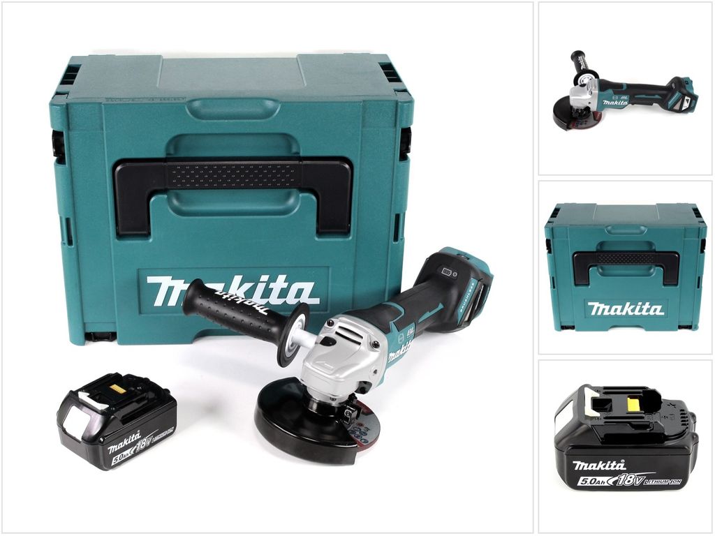 Makita DGA 517 T1J Akku Winkelschleifer 18 V 125 mm Brushless + 1x Akku 5,0 Ah + Makpac - ohne Ladegerät