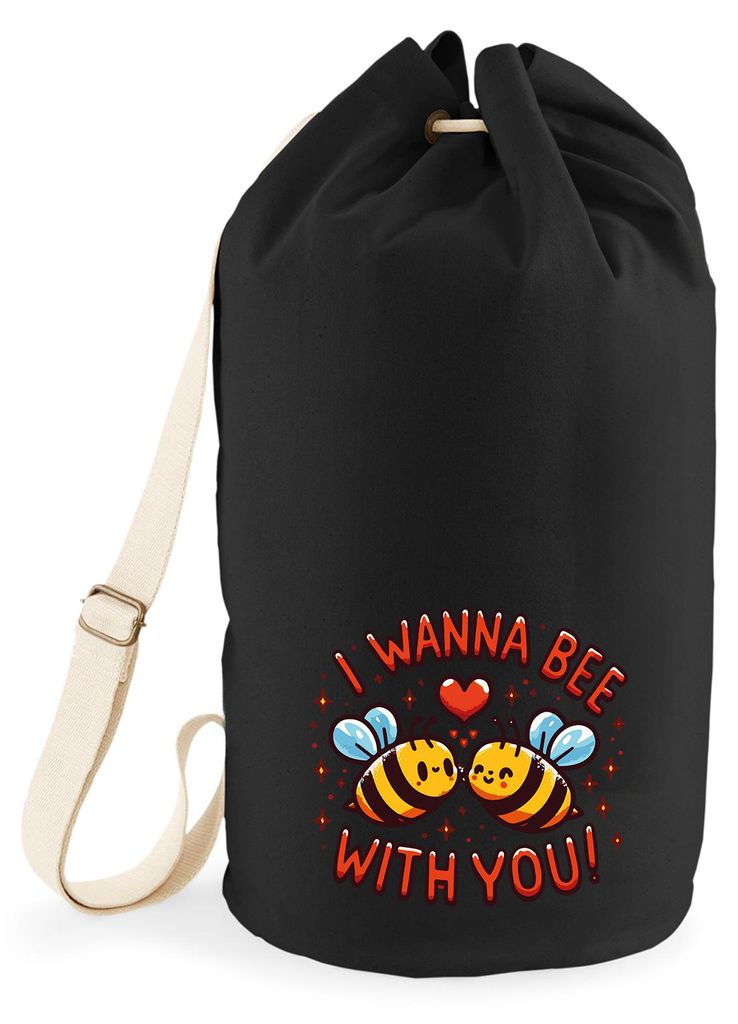 Huuraa Seesack Wanna Bee with you. Bienen 20 Liter Black Baumwolle Rucksack Geschenkidee
