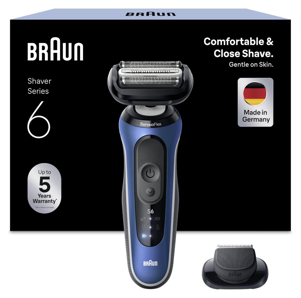 Braun Series 6 62-B1200S, Folienschaber, Blau, Edelstahl, Produktbild 