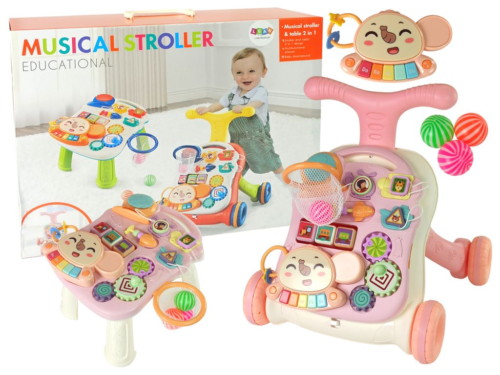 Interaktiver Lauflernwagen und Tisch 2-in-1, rosa