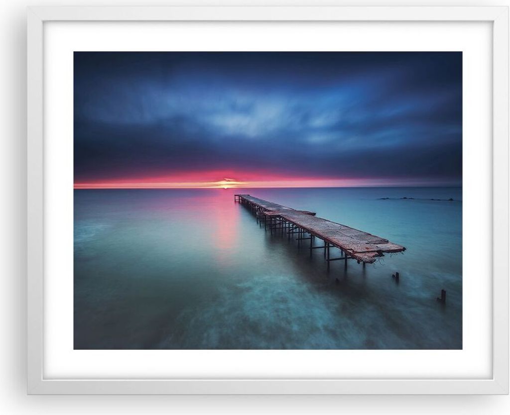 Gerahmtes Poster - Weißer Rahmen - Brücke Meer Landschaft - 50x40 cm - Wand Bild - Wanddeko - Wandbilder - Kunstposter - Wandposter - Bilderrahme...