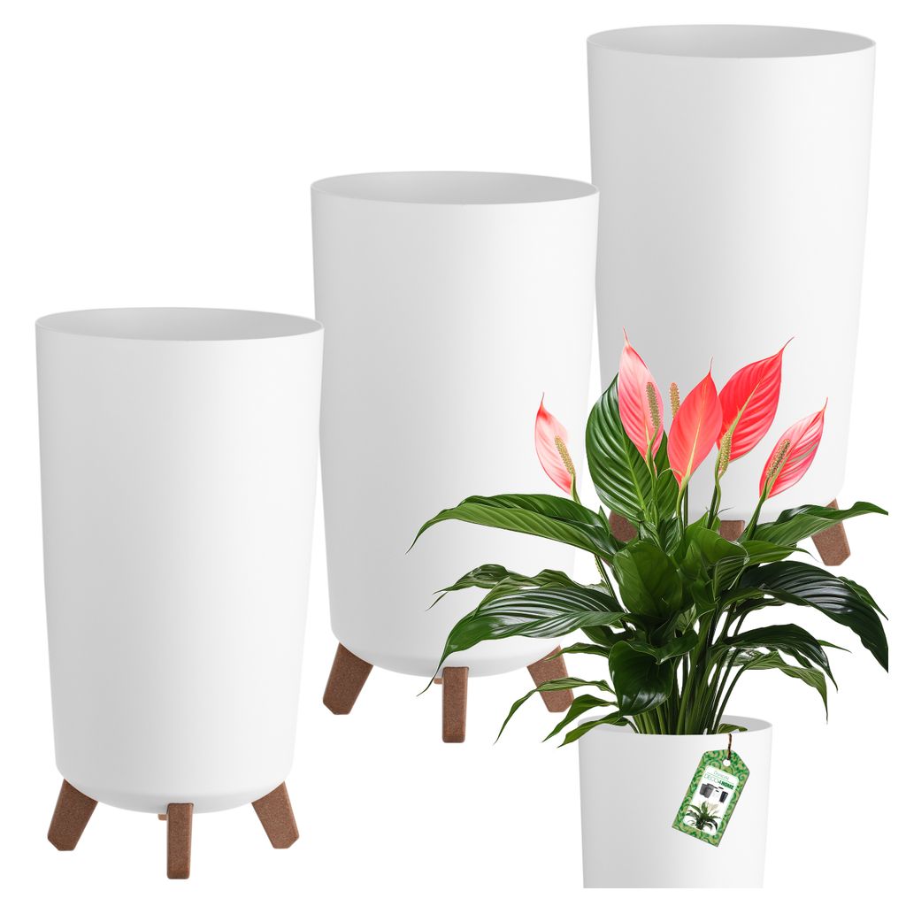 Prosperplast 3er-Set Blumentopf | Gracia Tubus Slim | Weiß | 20 cm