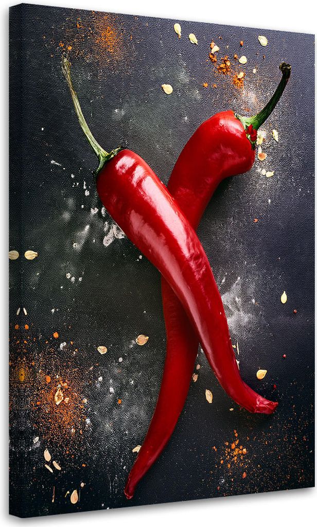 Leinwandbild Chilischoten Essen Küche 70x100 Feeby Rot bild für die wand bereit zum aufhängen