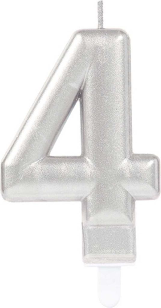 "Starlight Birthday" Zahlenkerze 9,3cm | Silber Zahl: 4