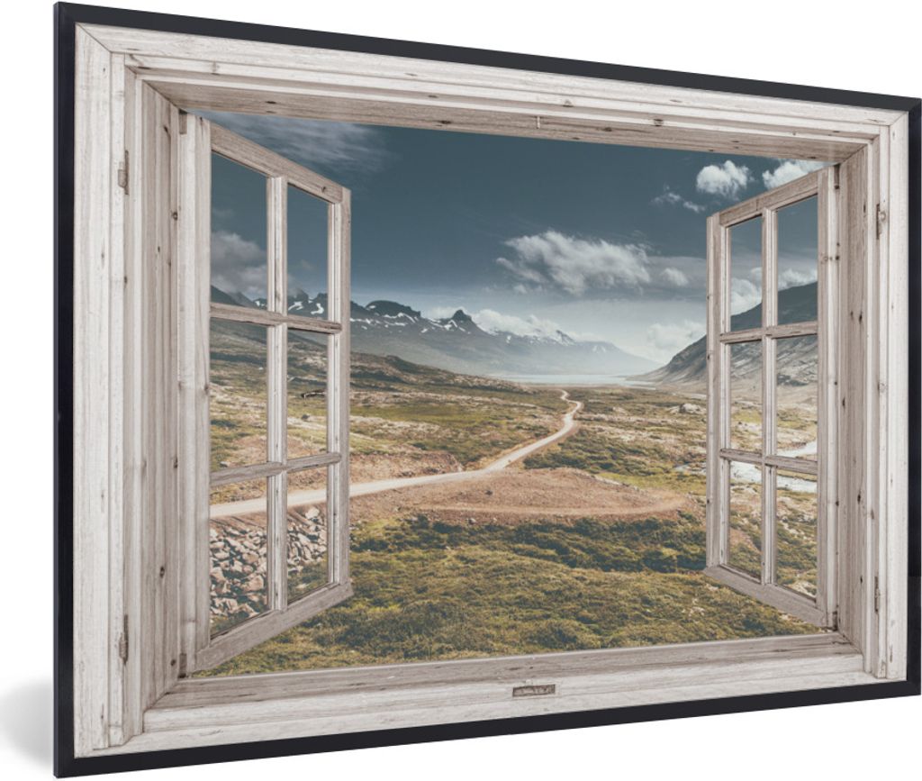 MuchoWow Gerahmtes Poster Aussicht - Berg - Holz 30x20 cm - Poster mit Schwarzem Bilderrahmen Wandposter Rahmen Foto Bilder - Kunstdruck - Bild-P...