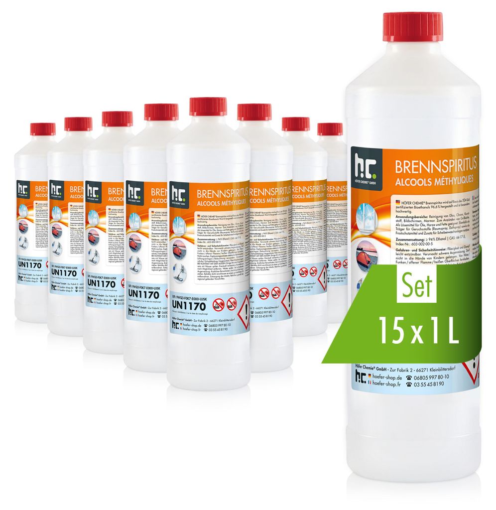 15x 1 L Brennspiritus 94% Produktbild 