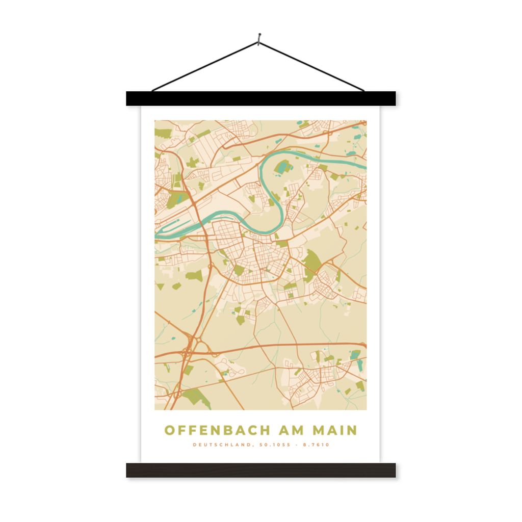 MuchoWow Textilposter Stadtplan - Offenbach am Main - Vintage - Karte 120x180 cm mit schwarzem Rahmen - Fotos