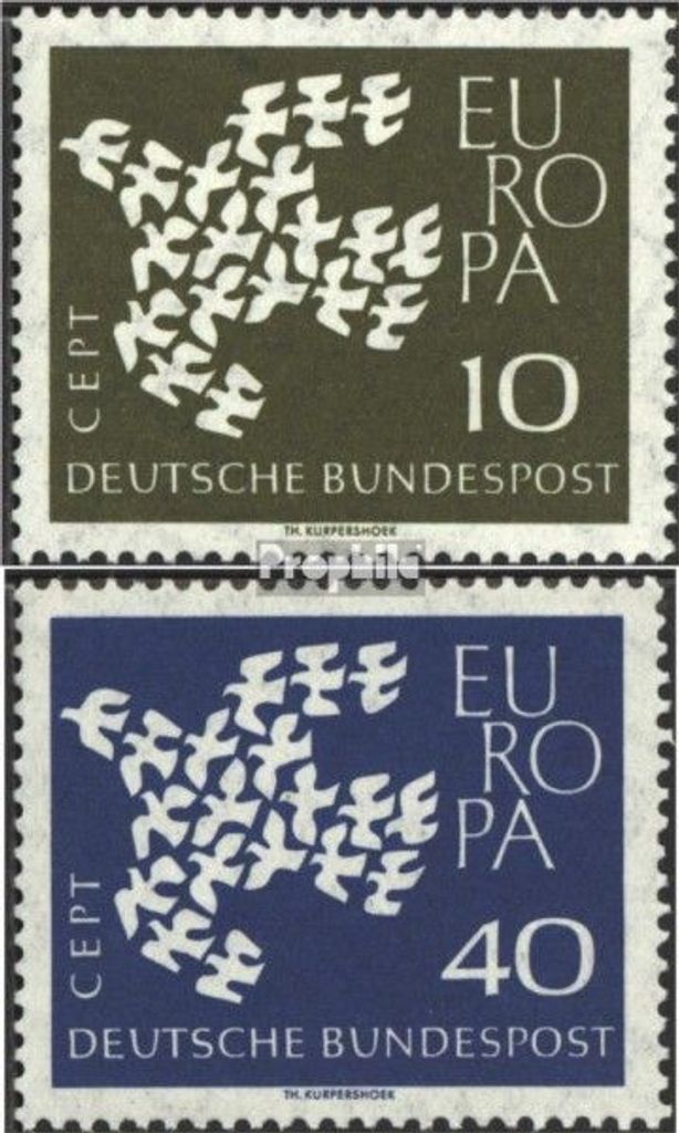Briefmarken BRD (BR.Deutschland) 1961 Mi 367-368x v (kompl.Ausg.) geriffelte statt glatte Gummierung. postfrisch Europa
