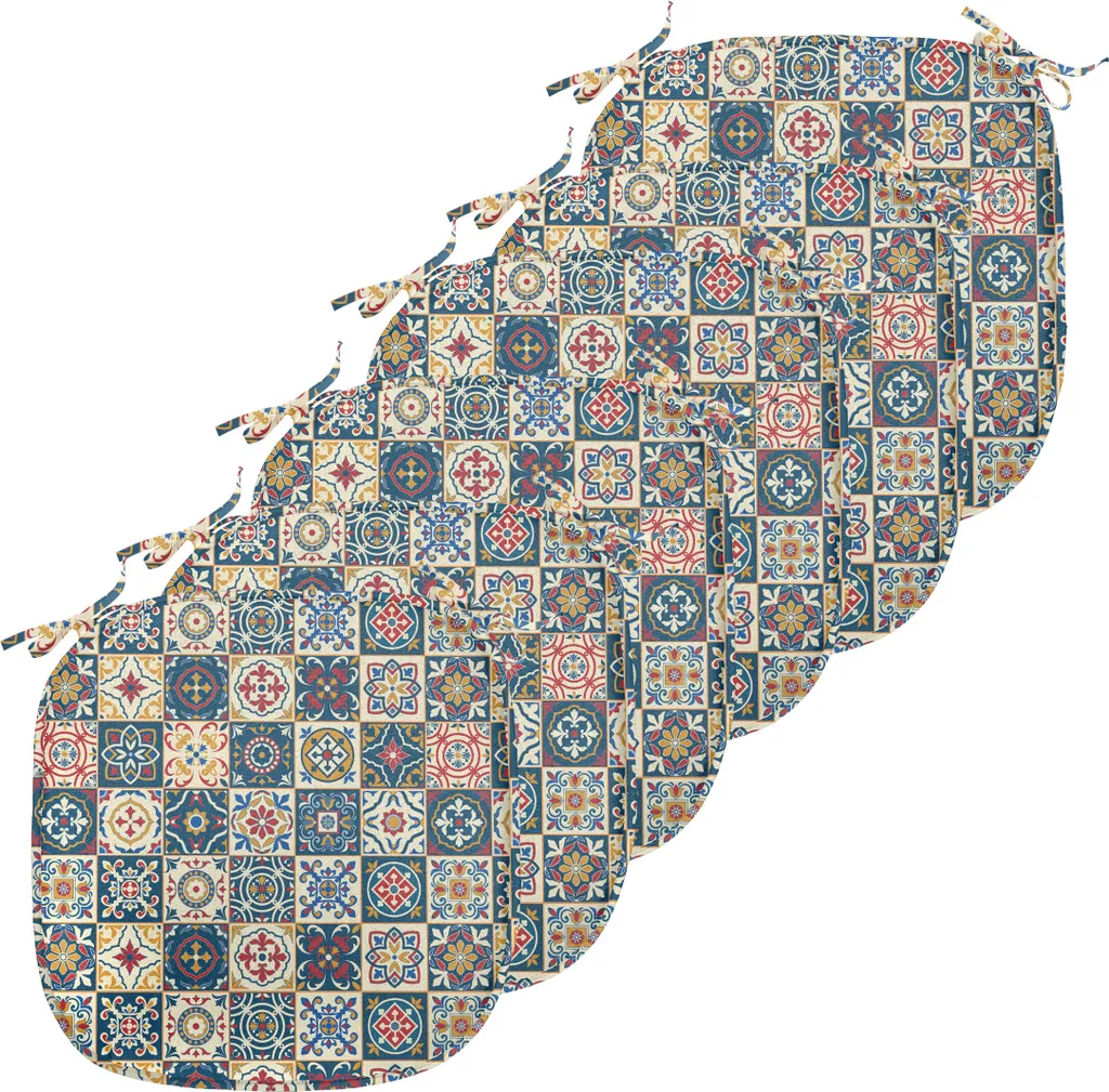Lot de 6 Coussins de Chaise Marocains ABAKUHAUS 40x40 cm Bleu et Jaune