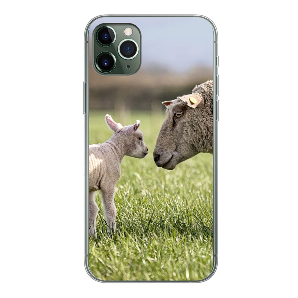 MuchoWow Handyhülle Schutzhülle Hülle für iPhone 11 Pro Max Schafe - Gras - Lamm Silikon Softcase Handy Hülle - Schutz