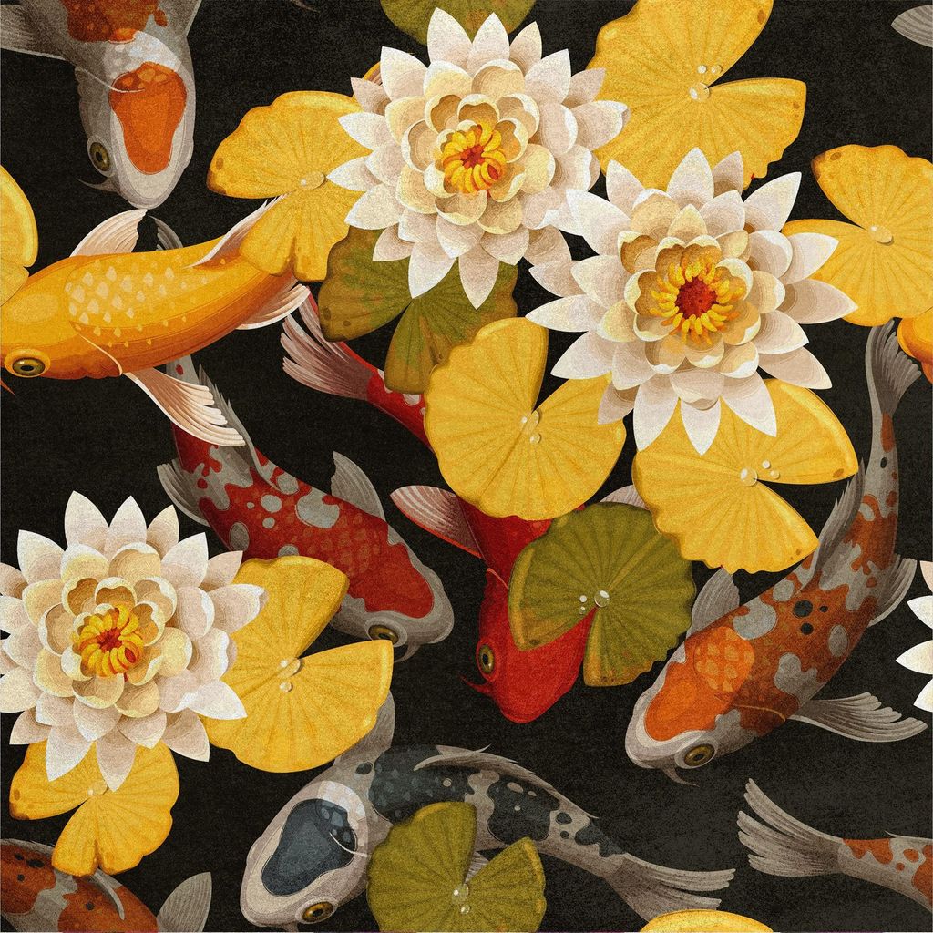 Royal Samt Stoff Polyester Zum Nähen - Motiv koi karpfen blume