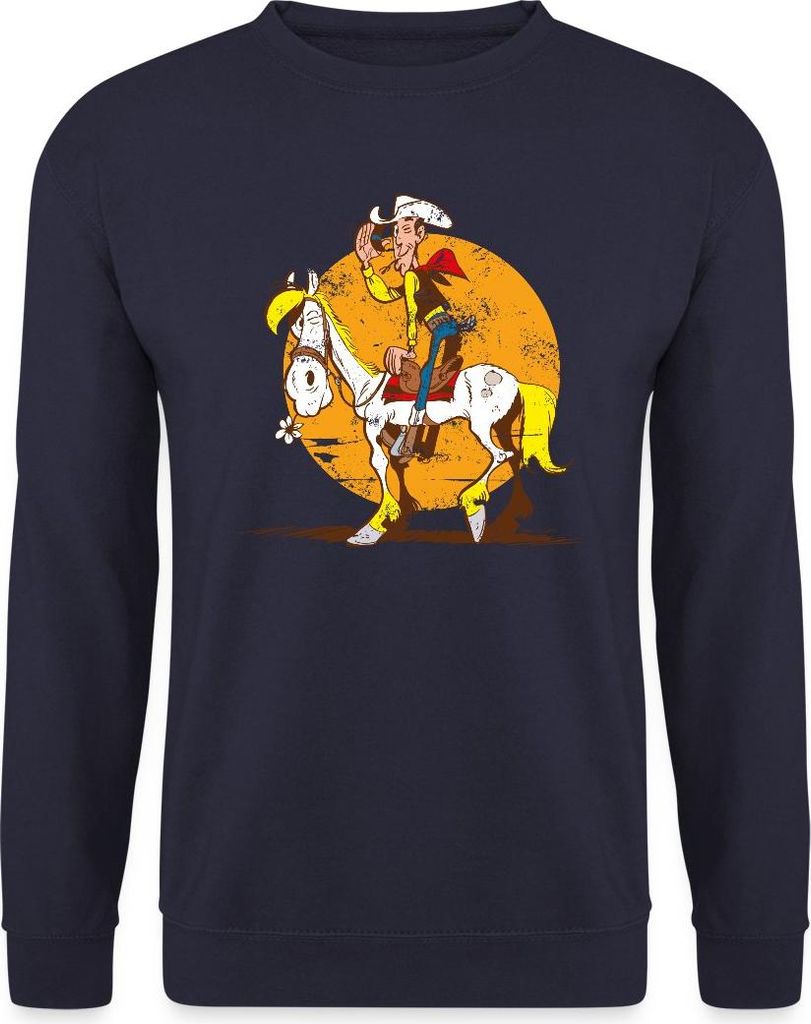 Spreadshirt Lucky Luke Jolly Jumper im Sonnenuntergang Uni Pullover, XXL, Navy