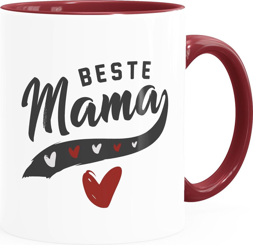 Kaffee-Tasse Beste Mama Herzen Geschenk zum Muttertag kleines Dankeschön statt Blumen SpecialMe inner-bordeaux Keramik-Tasse