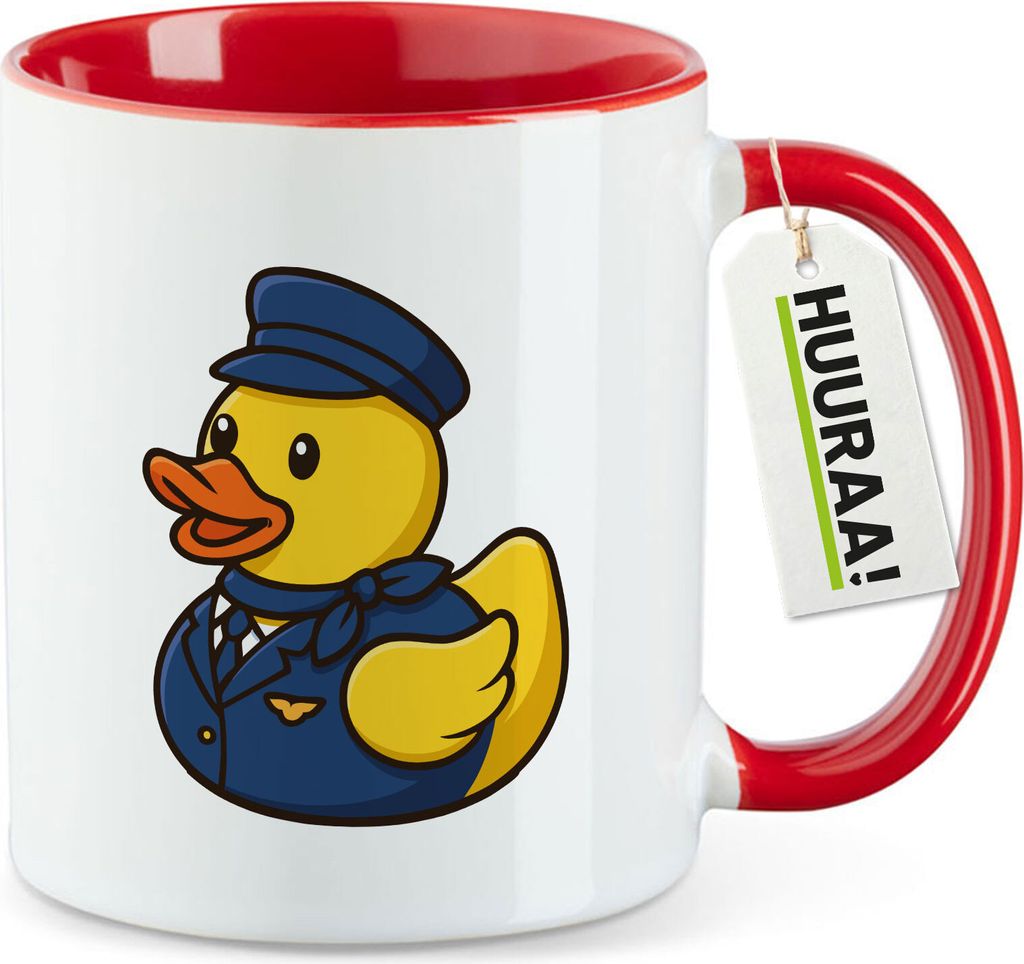 Huuraa Kaffeetasse Quietscheente Stewardess Gummiente Flugbegleiterin 330ml Rot Keramik Kaffeebecher Geschenkidee