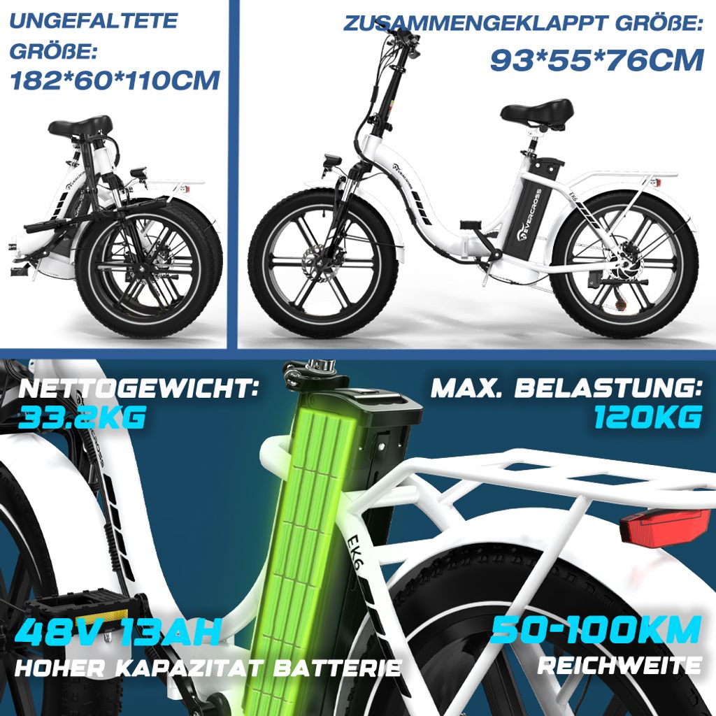 Evercross E-Bike 20" 7 Gang 48V/13Ah Elektrofahrrad Produktbild 3
