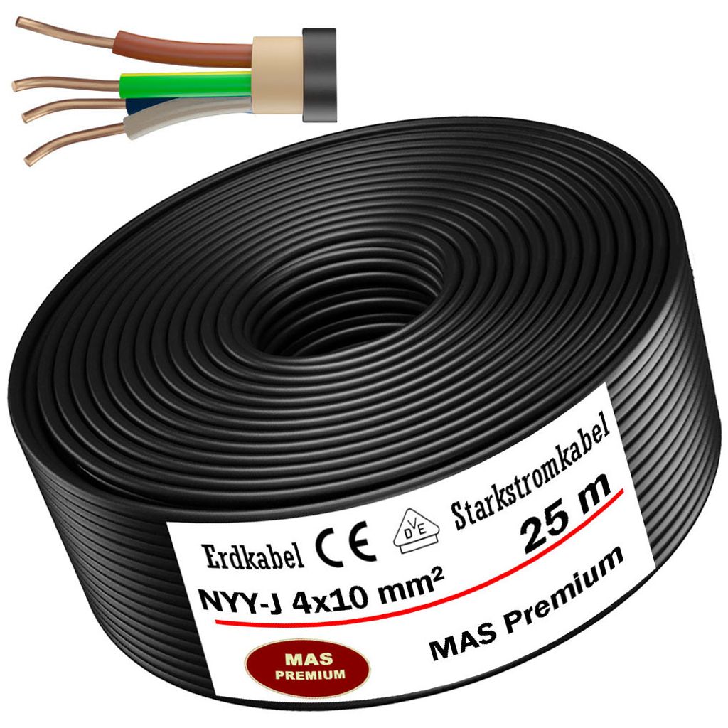 25m podzemní kabel napájecí kabel NYY-J 4x10 mm² elektrický Obrázek produktu 