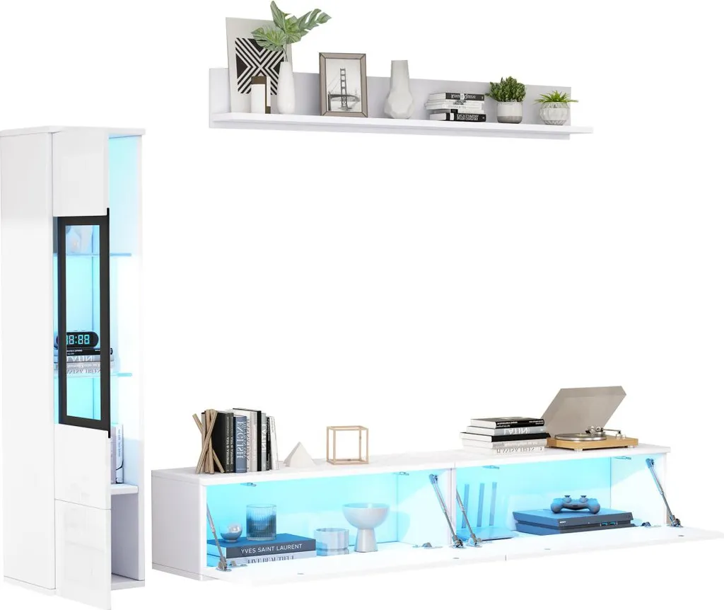 Ensemble TV blanc brillant avec éclairage LED intelligent par App - 8