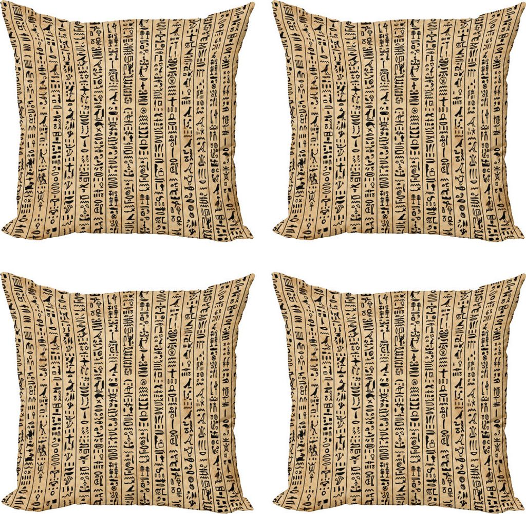 ABAKUHAUS ägyptisch Kissenbezug Set (4 Stück), Ancinet Hieroglyphs, Moderner Doppelseitiger Digitaldruck, 50 cm x 50 cm, Sand Braun Schwarz