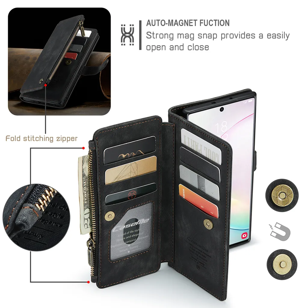 Custodia Samsung Note 10 Plus Wallet in Finto Cuoio Nero con Cerniera - 3