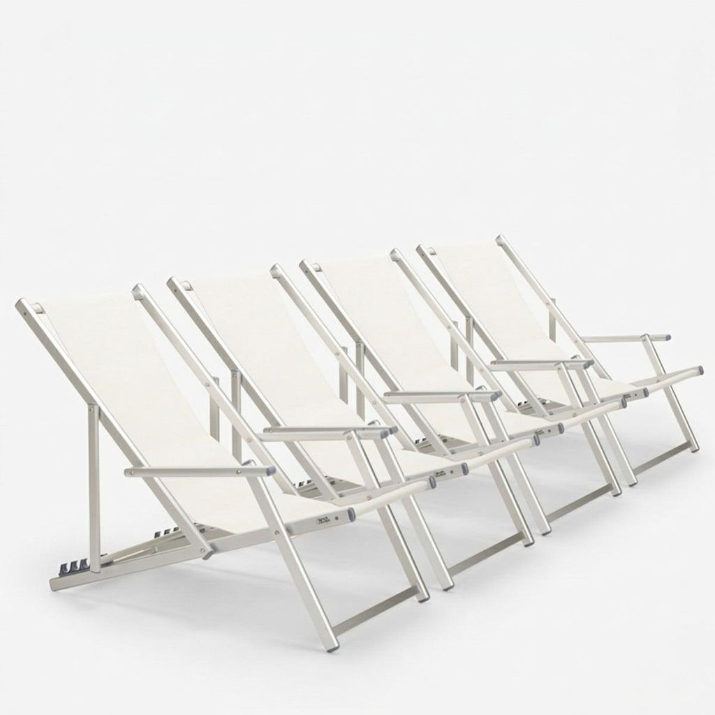 4er Set Liegestühle Sonnenliegen Strandliegen mit Armlehnen aus Aluminium klappbar Riccione Gold Lux - Weiß
