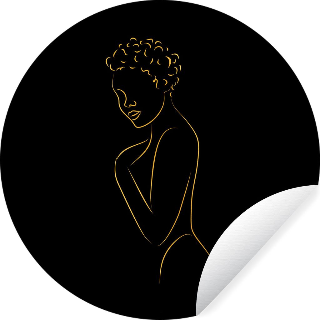 MuchoWow Runde Wandtattoo - Wandsticker Tapete Aufkleber Frau - Schwarz - Gold - Strichzeichnung Ø 80 cm Selbstklebend und Repositionierbar - Wa...