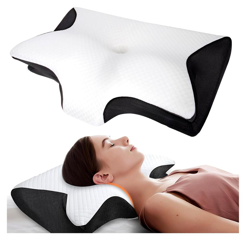 Curosleep Kissen, Ergonomisches orthopädisches Kissen mit konturierter Unterstützung für Seiten-, Rücken- und Bauchschläfer, Kissen mit Schaum...