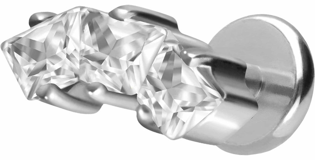 Ohrpiercing, Nasenpiercing Titan Labret mit Push Fit EINGEFASSTE KRISTALLTRAPEZE Silber Stablänge: 5mm | Stabstärke: 1mm | Discgröße: 3 x 8 (3 ...