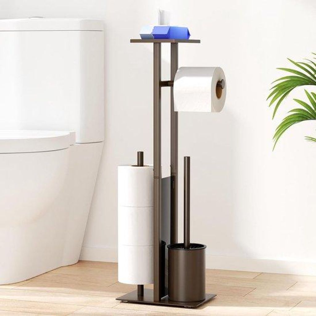 Porte-papier hygiénique en bronze avec brosse de toilettes Image du produit 
