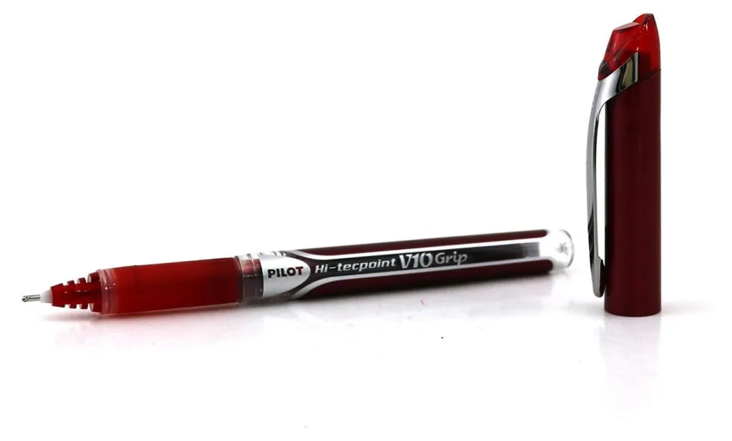 Pilot V10 Grip Rouge : Roller Pointe Large avec Grip Ergonomique x12