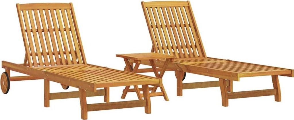 vidaXL Sonnenliegen 2 Stk. mit Tisch Massivholz Akazie