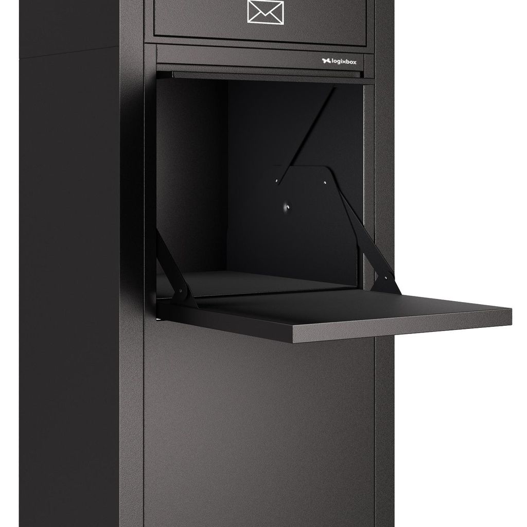 LOGIXBOX Frontbox Paketbox mit Postfach Schwarz – rückseitige Entnahme - XXL Paketbriefkasten